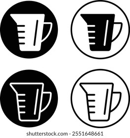 Black silhouette electricity liquid test measuring cup icon set flat and line vector collection isolated transparent background. Kitchen measuring with various amount of liquid cooking and laboratory.