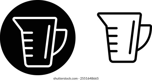 Black silhouette electricity liquid test measuring cup icon set flat and line vector collection isolated transparent background. Kitchen measuring with various amount of liquid cooking and laboratory.