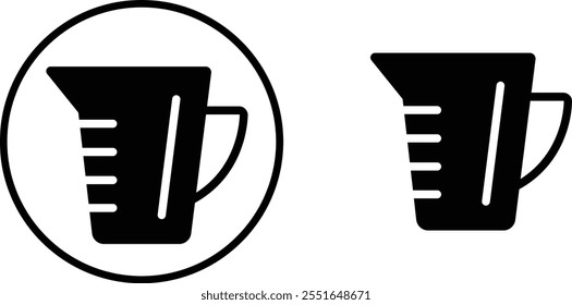 Black silhouette electricity liquid test measuring cup icon set flat and line vector collection isolated transparent background. Kitchen measuring with various amount of liquid cooking and laboratory.