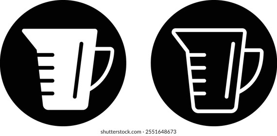 Black silhouette electricity liquid test measuring cup icon set flat and line vector collection isolated transparent background. Kitchen measuring with various amount of liquid cooking and laboratory.