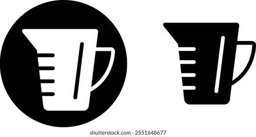 Black silhouette electricity liquid test measuring cup icon set flat and line vector collection isolated transparent background. Kitchen measuring with various amount of liquid cooking and laboratory.