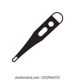Silueta negra del termómetro electrónico con la pantalla y el Botón. Icono del metro de la temperatura del cuerpo. Dispositivo médico, hospital. Indicador de calor. Medición. Aislado sobre fondo blanco. Ilustración vectorial