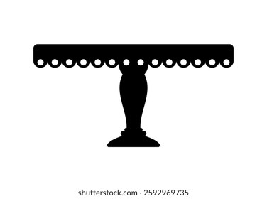 Black silhouette of an elegant cake stand with a decorative scalloped edge. Vector shadow of pie platter, stand and tray for bakery, dessert, or catering menus, pastries and confectionery display