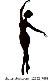 Black silhouette of an elegant girl in dance.