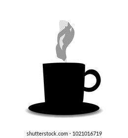 Black silhouette of elegant tea or coffee steaming cup isolated on white background. Vector illustration, icon, logo, sign, symbol of hot beverage mug for card, invitation, menu, restaurant design. 