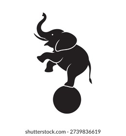 a black silhouette of an elephant balancing on a ball