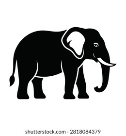 A black silhouette of an elephant standing on a white background, facing right