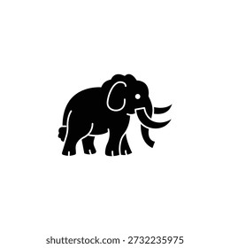 A black silhouette of an elephant-like creature, possibly a mammoth, with prominent tusks and a trunk, depicted in a simple, iconic style on a plain white background.