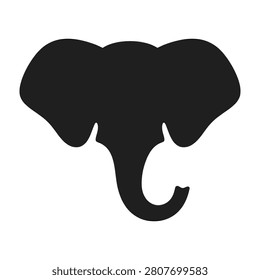 A black silhouette of an elephant's head with a curled trunk on a white background, symbolizing strength and wisdom in a simple yet striking design