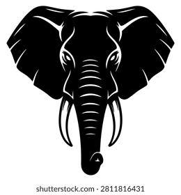 A black silhouette of an elephants head showcasing its large ears and trunk, emphasizing the majestic presence of this iconic wildlife animal.