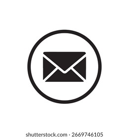 Black silhouette of an email envelope icon inside a circular border isolated on white background