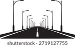 Black Silhouette of an Empty Road Lined with Streetlights Leading to Horizon highway avenue
