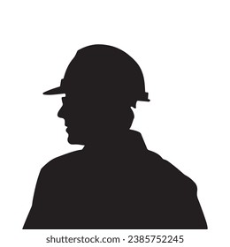 black silhouette of Engineer with a hard hat on white background