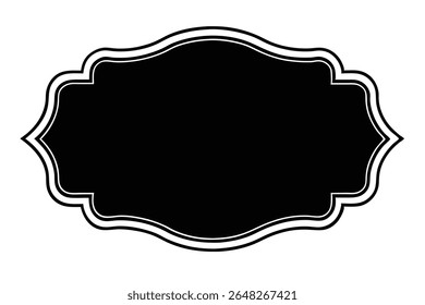 A black silhouette of an engraved clasp with a white outline on a white background The clasp has a wavy ornate border. The style is simple and elegant.