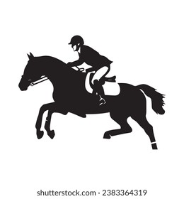 black silhouette of an Equestrian jumping with a horse