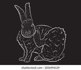 Black Silhouette European Hare Itches Realistic Illustration Vector illustration
