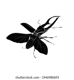 Black silhouette of the European stag beetle (Lucanus cervus) on white background. Vector illustration.