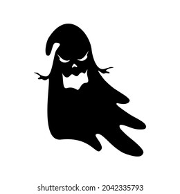 Black silhouette of an evil ghost. Isolated on white background. Element for Halloween. Scary vector illustartion.