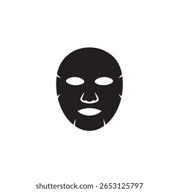 Black silhouette of a face mask sheet on white background, skincare beauty product for treatments and personal care, isolated graphic element.