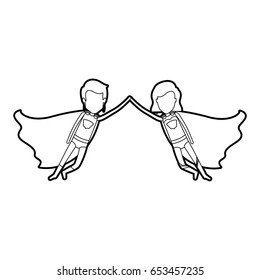 black silhouette of faceless couple of superheroes flying united of the hands and her with short hair vector illustration