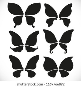 Black silhouette of fairy wings different form for cutting set 1 isolated on a white background