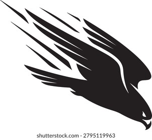 Black silhouette of a falcon in flight with stylized motion lines representing speed and agility isolated on a white background