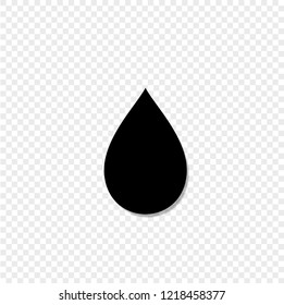 Black silhouette of falling drop icon isolated on transparent backgroind. Vector illustration, sign, symbol, label, logo, template for design.