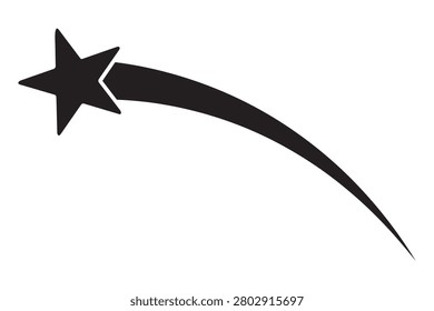 Black silhouette of a falling shooting star graphic with shooting silhouette astronomy isolated celestial astrophysics minimalist decorative illustration movement trajectory universe