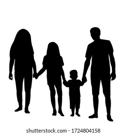  black silhouette family, children and mom with dad