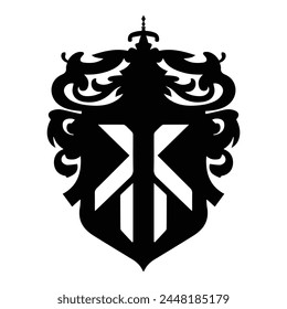 black silhouette of family crest coat of arms symbol black illustration with white background