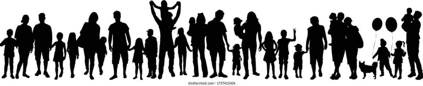 Black silhouette of family on white background.