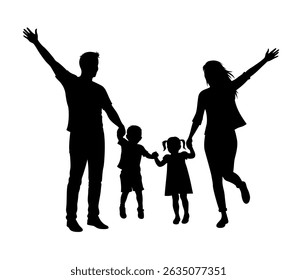 Black silhouette of a family. Perfect for familyoriented designs, including posters, social media graphics, and websites, showcasing unity, togetherness, and love. Great for diversity campaigns. 