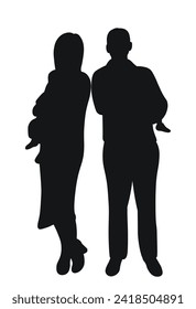 Black silhouette of a family picture, sketch of father and mother silhouette with children in their arms, twins, isolated vector