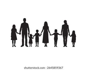 A black silhouette of a family unit is depicted against a white background