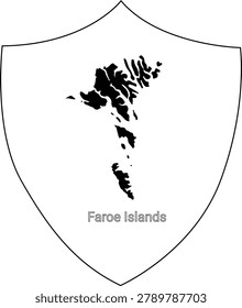 A black silhouette of the Faroe Islands map is displayed within a shield outline.