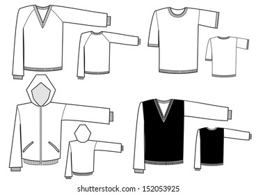 Black silhouette of fashion casual clothes. Man's clothes. Vector fashion illustration