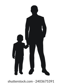 Black silhouette of father and little son, isolated vector
