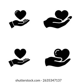 The black silhouette features a hand holding a heart icon. The heart represents love, and the image is on a transparent background.