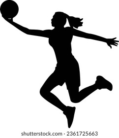 Black silhouette female basketball player layup SVG illustration svg