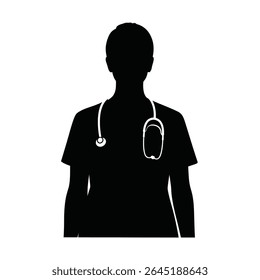 Black silhouette of a female doctor wearing a stethoscope against a white background simple vector illustration