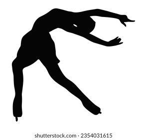 Black silhouette of a female ice skater, ice skating figure, vector isolated on white background.
