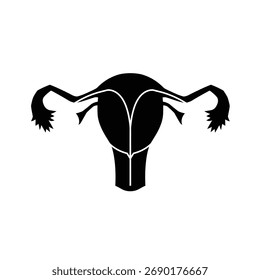 Silhueta preta do sistema reprodutor feminino sobre um fundo branco.