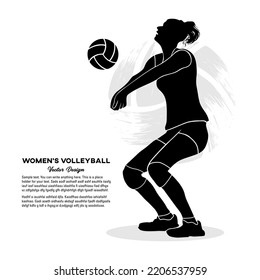 Black silhouette Female volleyball player passing the ball. Vector illustration