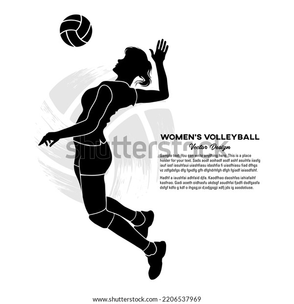 Black Silhouette Female Volleyball Player Jumping Stock Vector (Royalty ...