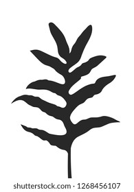 Black Silhouette of Fern Leaf, Tropical Jungle Leaves, Vector Illustration, Isolated on White Background