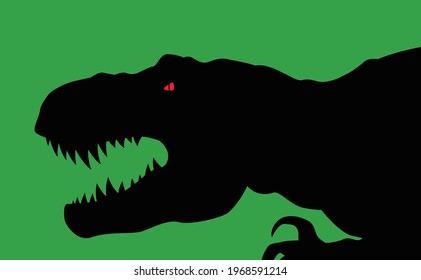 Black silhouette of a ferocious tyrannosaurus on a green background. Vector image for illustrations.