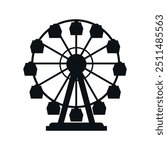 Black Silhouette of Ferris Wheel icon white isolated background. Circus, carnival Ferris Wheel