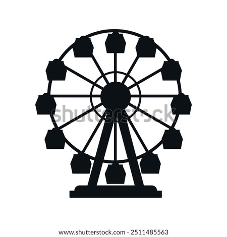 Black Silhouette of Ferris Wheel icon white isolated background. Circus, carnival Ferris Wheel