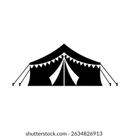 Black silhouette of a festive camping tent