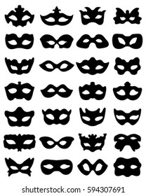 Black silhouette of festive masks in black on a white background